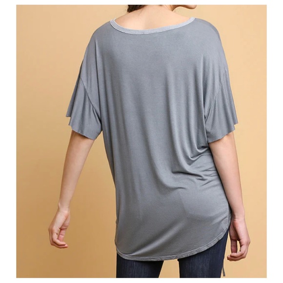 48 Basic Knit Ruffle Sleeve Scoop Neck Top with Cinched - Picture 4 of 4